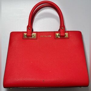 Michael Kors Quinn Saffiano Leather Satchel in Red